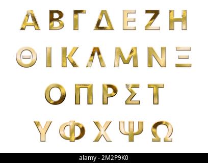 Goldenes griechisches Alphabet, Großbuchstaben Stockfoto