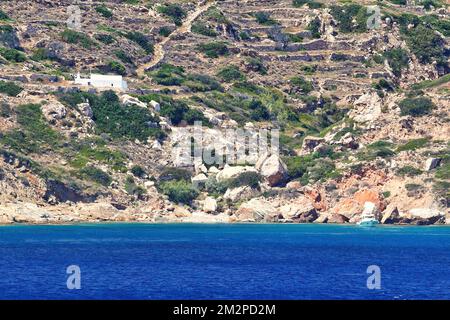 Der Strand Agios Ioannis auf der Insel Sikinos, Griechenland Stockfoto