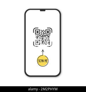 Realistisches Smartphone mit qr-Code-Scanner. Scannen Sie mich. Stock Vektor