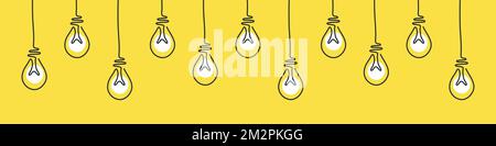 Creative idea, hand drawn light bulbs in doodle style, on yellow background. Stock Vektor