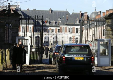 Abbildung zeigt die Trauerfeier für Prinzessin Alix von Luxemburg in der Kirche Saint-Pierre in Beloeil, Samstag, den 16. Februar 2019. Die Prinzessin starb im Alter von 89 Jahren, sie war die jüngste Tochter der Großherzogin Charlotte von Luxemburg, sie war die Tante des heutigen Großherzogs Henri. BELGA FOTO NICOLAS MAETERLINCK Stockfoto