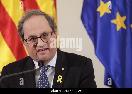 Der Präsident von Katalonien Quim Torra wurde auf einer Pressekonferenz am Montag, den 18. Februar 2019 in Brüssel vorgestellt. BELGA FOTO THIERRY ROGE Stockfoto