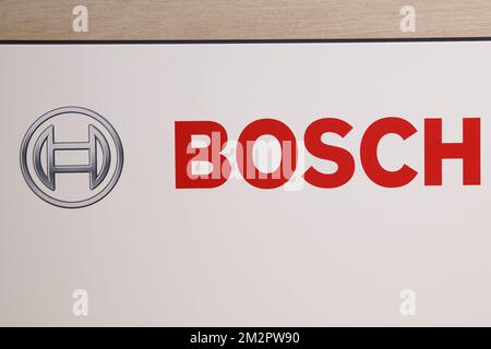Illustration picture shows Bosch stand during the opening of the 2019 edition of Batibouw, the annual building, renovation and decoration exhibition in Brussels Expo in Brussels, Thursday 21 February 2019. Batibouw 2019 runs from February 21st to March 3rd. BELGA PHOTO KURT DESPLENTER Stockfoto
