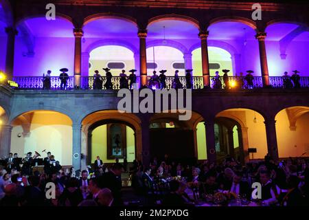 Das Bild zeigt ein Abendessen, das von Jaime Rodriguez Calderon, Gouverneur der Provinz Nuevo Leon, am fünften Tag einer belgischen Wirtschaftsmission nach Mexiko am Donnerstag, den 21. Februar 2019, in Monterrey angeboten wurde. Mehrere föderale und regionale Minister begleiten die Prinzessin vom 17. Bis 24. Februar auf einer Wirtschaftsmission nach Mexiko. BELGA FOTO ERIC LALMAND Stockfoto