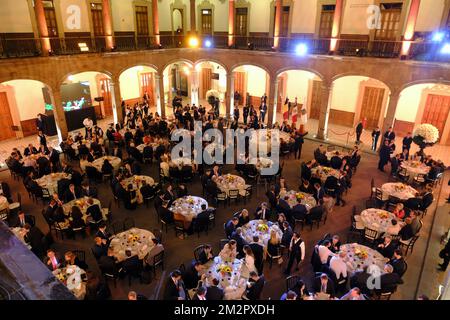 Das Bild zeigt ein Abendessen, das von Jaime Rodriguez Calderon, Gouverneur der Provinz Nuevo Leon, am fünften Tag einer belgischen Wirtschaftsmission nach Mexiko am Donnerstag, den 21. Februar 2019, in Monterrey angeboten wurde. Mehrere föderale und regionale Minister begleiten die Prinzessin vom 17. Bis 24. Februar auf einer Wirtschaftsmission nach Mexiko. BELGA FOTO ERIC LALMAND Stockfoto