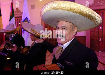 Illustration picture shows musicians performing during a Dinner offered by Jaime Rodriguez Calderon, Governor of Nuevo Leon province, on the fifth day of a Belgian economic mission to Mexico, Thursday 21 February 2019, in Monterrey. Several federal and regional ministers accompany the princess on an economic mission to Mexico from 17 to 24 February. BELGA PHOTO ERIC LALMAND Stock Photo