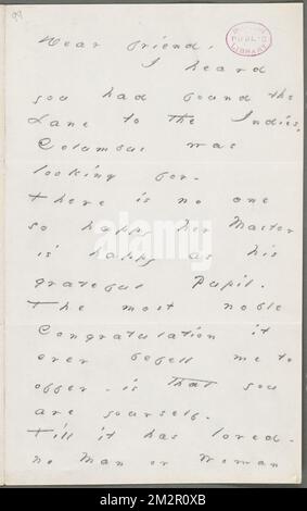 Emily Dickinson, Amherst, Mass., autograph letter to Thomas Wentworth Higginson, December 1878 , Love, Courtship Stock Photo
