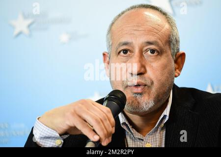 Abdellah Jouglaf, Sekretärin des belgischen Kulturzentrums, stellte während einer Pressekonferenz die neue Vereinigung namens "kulturislamique de Belgique" (Centre culturel islamique de Belgique - Cultureel Islamitisch Centrum van Belgie) vor, die am Mittwoch, den 27. Februar 2019, die große Moschee von Brüssel leiten soll. BELGA FOTO LAURIE DIEFFEMBACQ Stockfoto