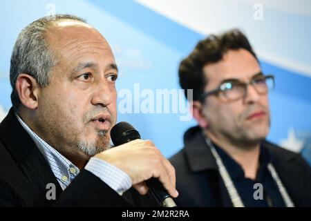 Sekretär des belgischen kulturislamischen Zentrums Abdellah Jouglaf und Präsident des belgischen kulturislamischen Zentrums Brahim Laytouss, die auf einer Pressekonferenz die neue Vereinigung namens belgisches kulturislamisches Zentrum (Centre culturel islamique de Belgique - Cultureel Islamitisch Centrum van Belgie) zur Verwaltung der Großen Moschee von Brüssel vorstellten; Mittwoch, 27. Februar 2019 BELGA FOTO LAURIE DIEFFEMBACQ Stockfoto