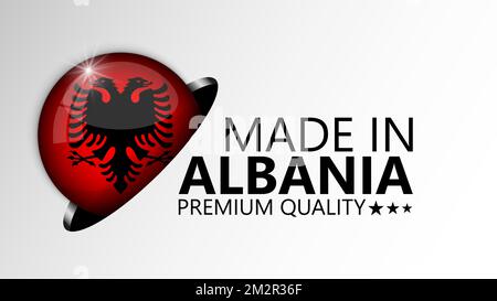 Hergestellt in Albanien Grafik und Label. Element der Wirkung für die Verwendung, die Sie daraus machen möchten. Stock Vektor