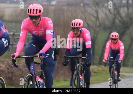 Der belgische Sep Vanmarcke von EF Education First Pro Cycling fährt die Aufklärung der Strecke der 74.. Ausgabe des eintägigen Radrennens Omloop Het Nieuwsblad, Donnerstag, den 28. Februar 2019. BELGA FOTO DAVID STOCKMAN Stockfoto