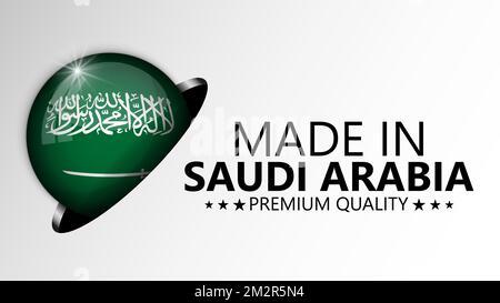 Hergestellt in Saudiarabien Grafik und Label. Element der Wirkung für die Verwendung, die Sie daraus machen möchten. Stock Vektor