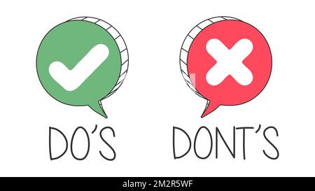 „Tun und nicht tun“ oder „gut und schlecht“ mit positiven und negativen Symbolen 10 Stock Vektor