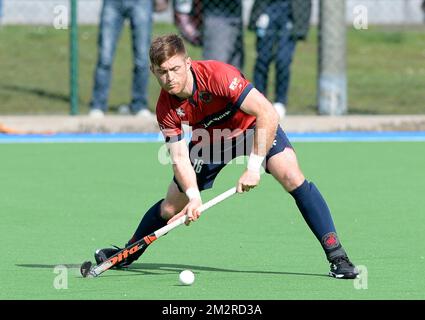 Dragons' Shane O'Donoghue in Aktion während eines Hockeyspiels zwischen Braxgata Hockey Club und KHC Dragons, am 13. Tag des „Audi League“-Hockeywettbewerbs, Sonntag, den 17. März 2019 in Boom. BELGA FOTO DAVID CATRY Stockfoto