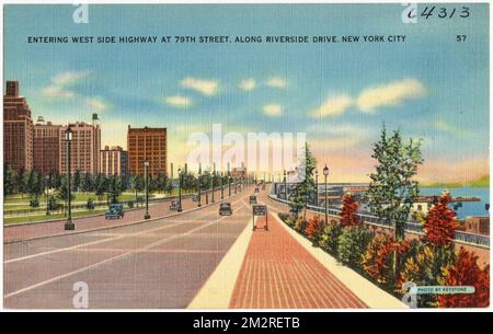 Fahren Sie auf dem West Side Highway an der 79. Street entlang Riverside Drive, New York City , Tichnor Brothers Collection, Postkarten der Vereinigten Staaten Stockfoto