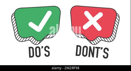 „Tun und nicht tun“ oder „gut und schlecht“ mit positiven und negativen Symbolen 10 Stock Vektor