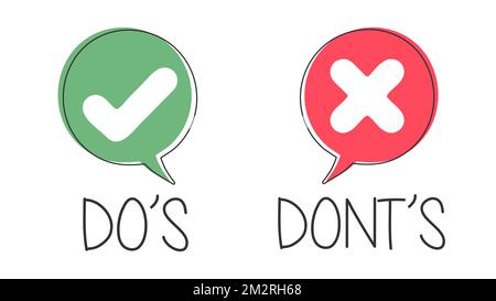 „Tun und nicht tun“ oder „gut und schlecht“ mit positiven und negativen Symbolen 10 Stock Vektor