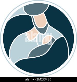 Vektorfarbe Weihnachten christliche religiöse Geburtsszene des Jesuskindes mit Maria und Joseph in der Runde. Skizze des Logo-Symbols. Doodle Hand Drawn Stock Vektor