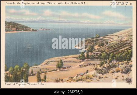 Estrecho de Tiquina en el lago Titicaca. La Paz, Bolivien S.A. - Straße von Tiquina, Titicaca See , Seen & Teiche, Kanäle, Tichnor Brothers Collection, Postkarten der Vereinigten Staaten Stockfoto