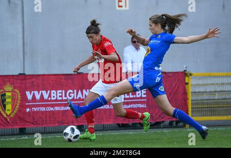 Standard's Justine Blave and Gent's Marie Minnaert pictured in action during a soccer game between RC Genk Ladies and Standard de Liege, the women's cup final in Denderleeuw, Monday 22 April 2019. BELGA PHOTO DAVID CATRY Stock Photo