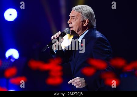 singer Salvatore Adamo performs on stage at the closing ceremony of the 31st edition of the 'Televie' charity event of the RTL-TVi television chains, Saturday 27 April 2019 in La Louviere. BELGA PHOTO LAURIE DIEFFEMBACQ Stock Photo