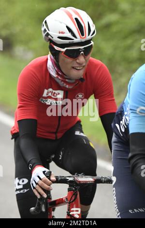 Belgian Bjorg Lambrecht of Lotto Soudal pictured during the 105th edition of the Liege-Bastogne-Liege one day cycling race, Sunday 28 April 2019, 258 km, in Liege. BELGA PHOTO ERIC LALMAND Stock Photo