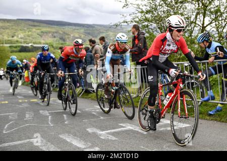 Belgischer Bjorg Lambrecht von Lotto Soudal in Aktion während der 105.. Ausgabe des eintägigen Radrennen Lüttich-Bastogne-Lüttich, Sonntag, den 28. April 2019, 258 km in Lüttich. BELGA FOTO ERIC LALMAND Stockfoto