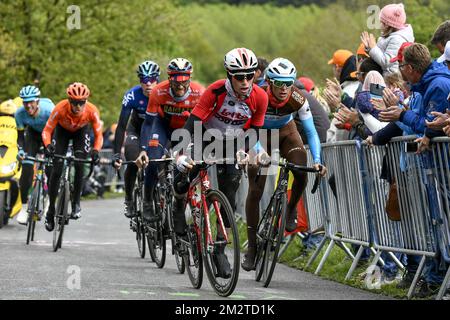 Belgischer Bjorg Lambrecht von Lotto Soudal in Aktion während der 105.. Ausgabe des eintägigen Radrennen Lüttich-Bastogne-Lüttich, Sonntag, den 28. April 2019, 258 km in Lüttich. BELGA FOTO ERIC LALMAND Stockfoto