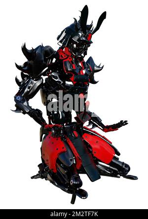 3D Darstellung eines männlichen Samurai-Roboters isoliert auf weißem Hintergrund Stockfoto