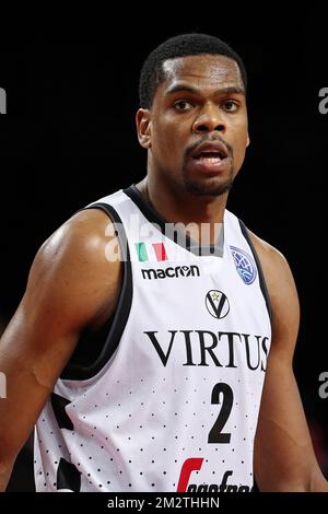 Yanick Moreira von Bologna in Aktion während eines Basketballspiels zwischen der spanischen Mannschaft CB 1939 Canarias Teneriffa und dem italienischen Virtus Pallacanestro Bologna, dem Finalspiel der „Final Four“ des Basketballwettbewerbs der Champions League für Männer, am Sonntag, den 05. Mai 2019 in Antwerpen. BELGA FOTO DAVID PINTENS Stockfoto