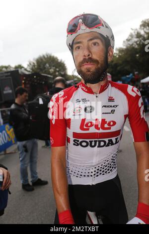 Belgischer Thomas De Gendt von Lotto Soudal, abgebildet in der achten Etappe des Radrennen Giro D'Italia 101., 239km vom Tortoreto Lido nach Pesaro, Italien, Samstag, 18. Mai 2019. BELGA FOTO YUZURU SUNADA FRANCE RAUS Stockfoto