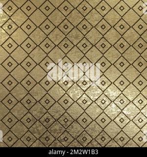 Quadratisches Muster In Goldgelbem Metall-Messing-Muster Stockfoto