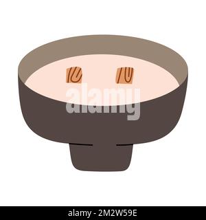 Scented candle in ceramic pot with two wooden wicks, aromatic candle illustration isolated on white background. Colored clip art Stock Vector