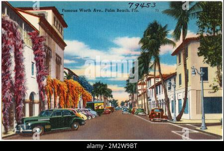 Famous Worth Ave., Palm Beach, Florida , Cities & Towns, Tichnor Brothers Collection, Postkarten der Vereinigten Staaten Stockfoto
