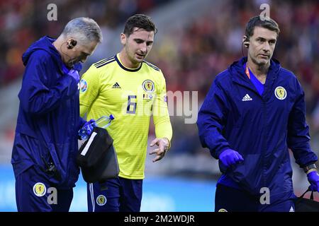 Kenny McLean aus Schottland wurde während eines Fußballspiels zwischen der belgischen Nationalmannschaft The Red Devils und Schottland am Dienstag, den 11. Juni 2019 in Brüssel, einem Qualifikationsspiel der UEFA Euro 2020, gezeigt. BELGA FOTO YORICK JANSENS Stockfoto