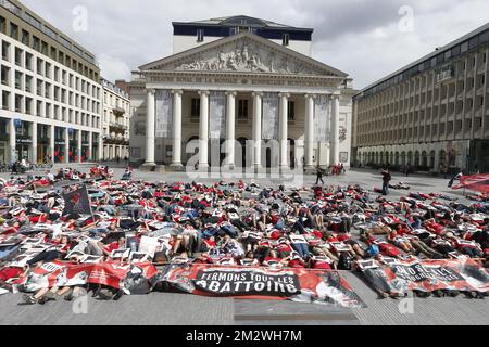 Abbildung zeigt einen märz für die Schließung der Schlachthöfe in Brüssel, Sonntag, den 16. Juni 2019. BELGA FOTO NICOLAS MAETERLINCK Stockfoto