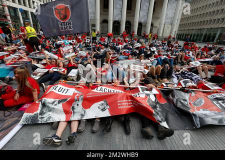 Abbildung zeigt einen märz für die Schließung der Schlachthöfe in Brüssel, Sonntag, den 16. Juni 2019. BELGA FOTO NICOLAS MAETERLINCK Stockfoto