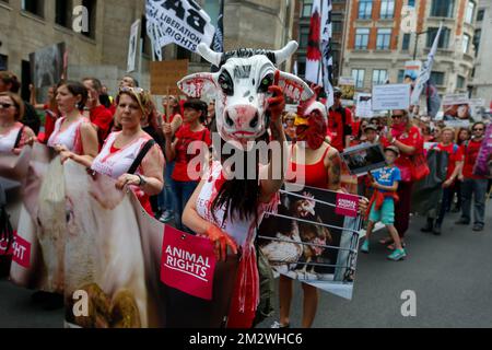 Abbildung zeigt einen märz für die Schließung der Schlachthöfe in Brüssel, Sonntag, den 16. Juni 2019. BELGA FOTO NICOLAS MAETERLINCK Stockfoto