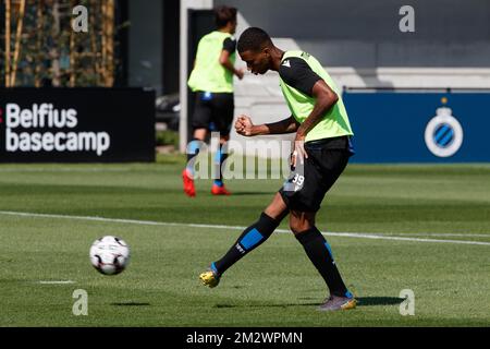 Club's Brendon Schoonbaert fights for the ball during a training session of Belgian soccer team Club Brugge, Friday 21 June 2019 in Westkapelle, in preparation of the upcoming 2019-2020 Jupiler Pro League season. BELGA PHOTO KURT DESPLENTER Stock Photo