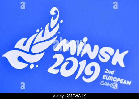 Illustrration shows the logo of of the European Games in Minsk, Belarus, Sunday 23 June 2019. The second edition of the 'European Games' takes place from 21 to 30 June in Minsk, Belarus. Belgium will present 51 athletes from 11 sports. BELGA PHOTO DIRK WAEM  Stock Photo