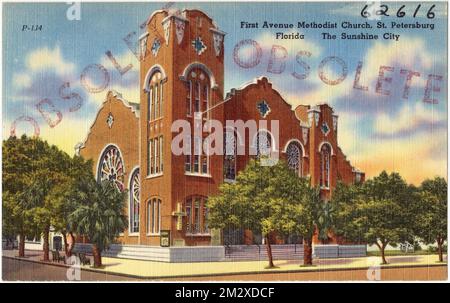 First Avenue Methodist Church, St. Petersburg, Florida, die Sunshine City, Kirchen, Tichnor Brothers Collection, Postkarten der Vereinigten Staaten Stockfoto
