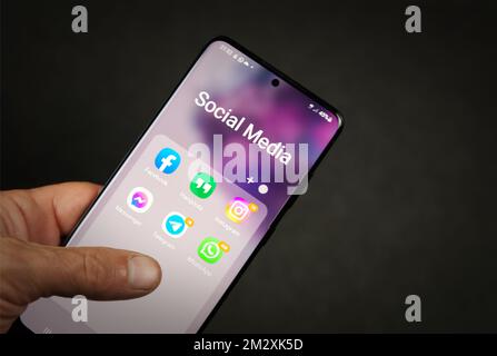 The social media icons on the smartphone screen Stockfoto