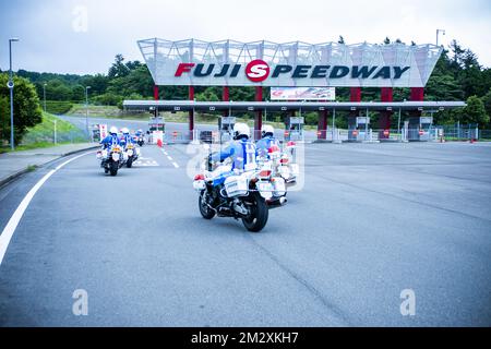 Die Abbildung zeigt die Rennstrecke „Fuji Speedway“ während der Vorbereitungen für die Olympiatestveranstaltung „Ready Steady Tokyo - Cycling“ am Sonntag, Freitag, den 19. Juli 2019 in Tokio. BELGA FOTO ROB WALKERS Stockfoto