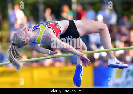 Die belgische Laura Van Den Brande wurde während des High-Jump-Ereignisses auf der 40.. Ausgabe des KBC-Leichtathletiktagung Nacht van de Atletiek in Heusden-Zolder am Samstag, den 20. Juli 2019, in Aktion gezeigt. BELGA FOTO LUC CLAESSEN Stockfoto