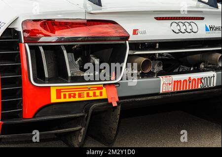 Rear of Audi R8 LMS with red towing eye prescribed in racing, Circuit Zandvoort, Zandvoort aan Zee, Province of North Holland, Netherlands Stock Photo