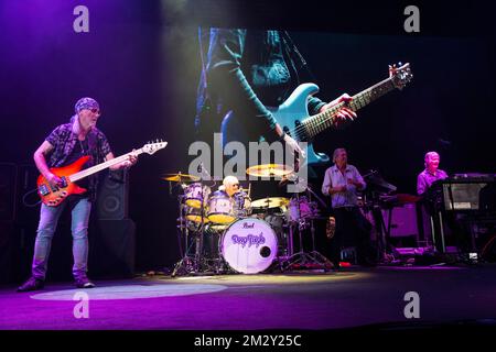 From left to right: Roger Glover (bass player), Ian Paice (drummer), Ian Gillan (singer) and Don Airey (keyboard player) Stock Photo