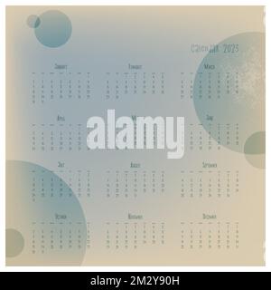 2023 Kalender nach Monaten, altes Grunge-Papier im Vintage-Stil mit Planets. Vektordarstellung Stock Vektor