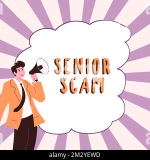 Schreiben mit Text Senior Scam. Betrugsversuche auf unternehmerischer Ebene, die auf die Lebensweise und Ersparnisse älterer Menschen abzielen Stockfoto