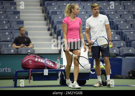 Robbe Ceyssens, Coach und Partner von Elise Mertens und Mertens, wurde bei einem Training vor dem US Open Grand Slam Tennis Turnier am Freitag, den 23. August 2019, in Flushing Meadow, New York City, USA, gezeigt. BELGA FOTO YORICK JANSENS Stockfoto