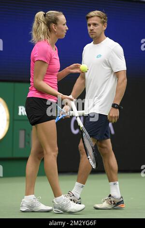 Robbe Ceyssens, Coach und Partner von Elise Mertens und Mertens, wurde bei einem Training vor dem US Open Grand Slam Tennis Turnier am Freitag, den 23. August 2019, in Flushing Meadow, New York City, USA, gezeigt. BELGA FOTO YORICK JANSENS Stockfoto